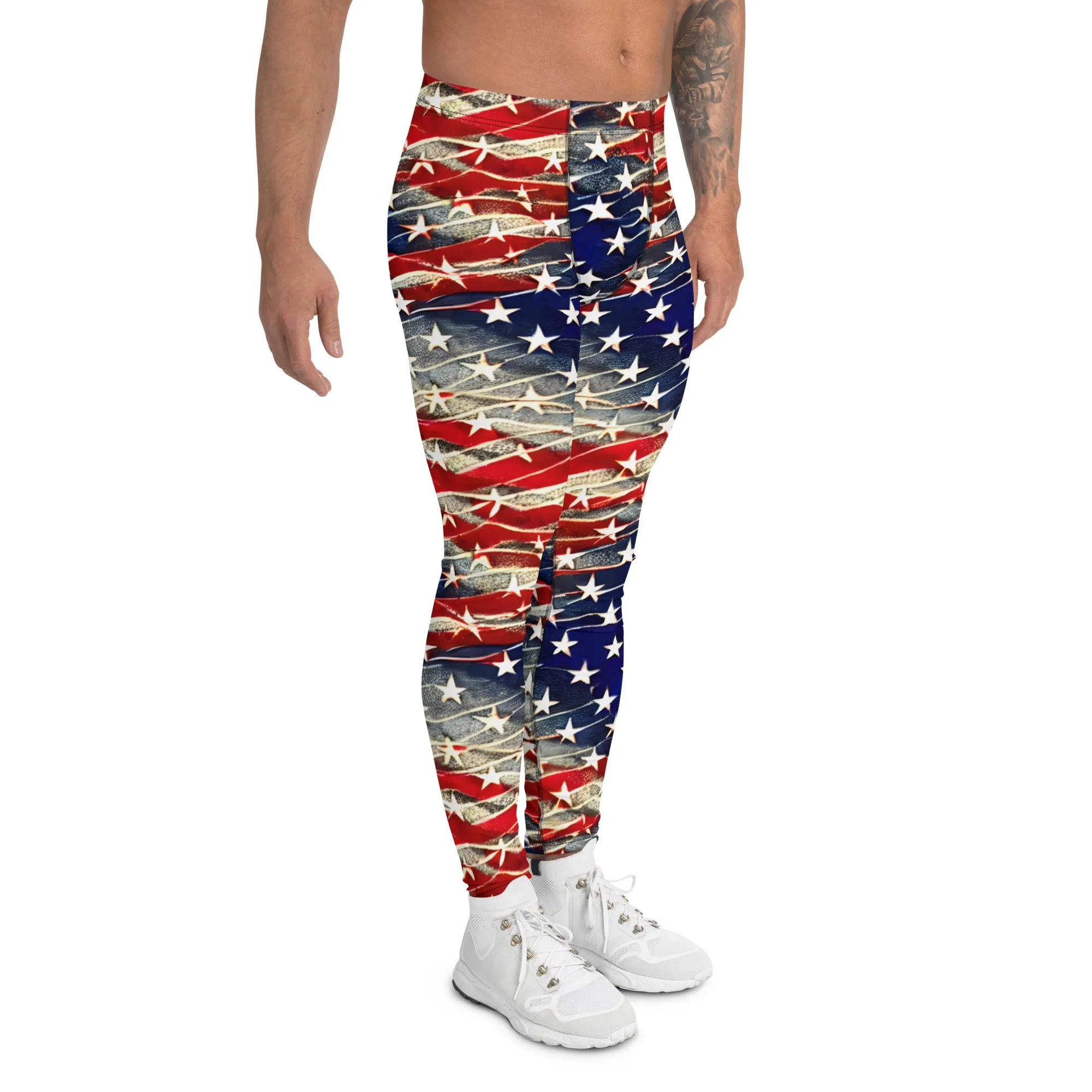 Patriotic Men's Leggings - American Flag Print, Athletic Fit, 4th of July, Durable - Perfect for Workouts & Casual Wear