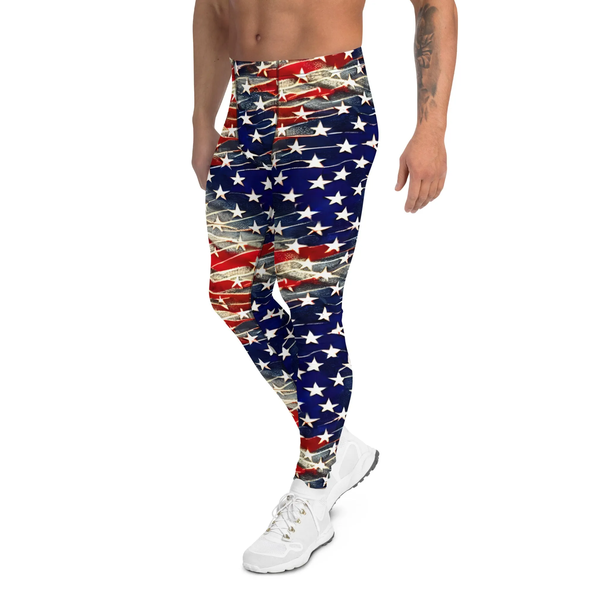 Patriotic Men's Leggings - American Flag Print, Athletic Fit, 4th of July, Durable - Perfect for Workouts & Casual Wear