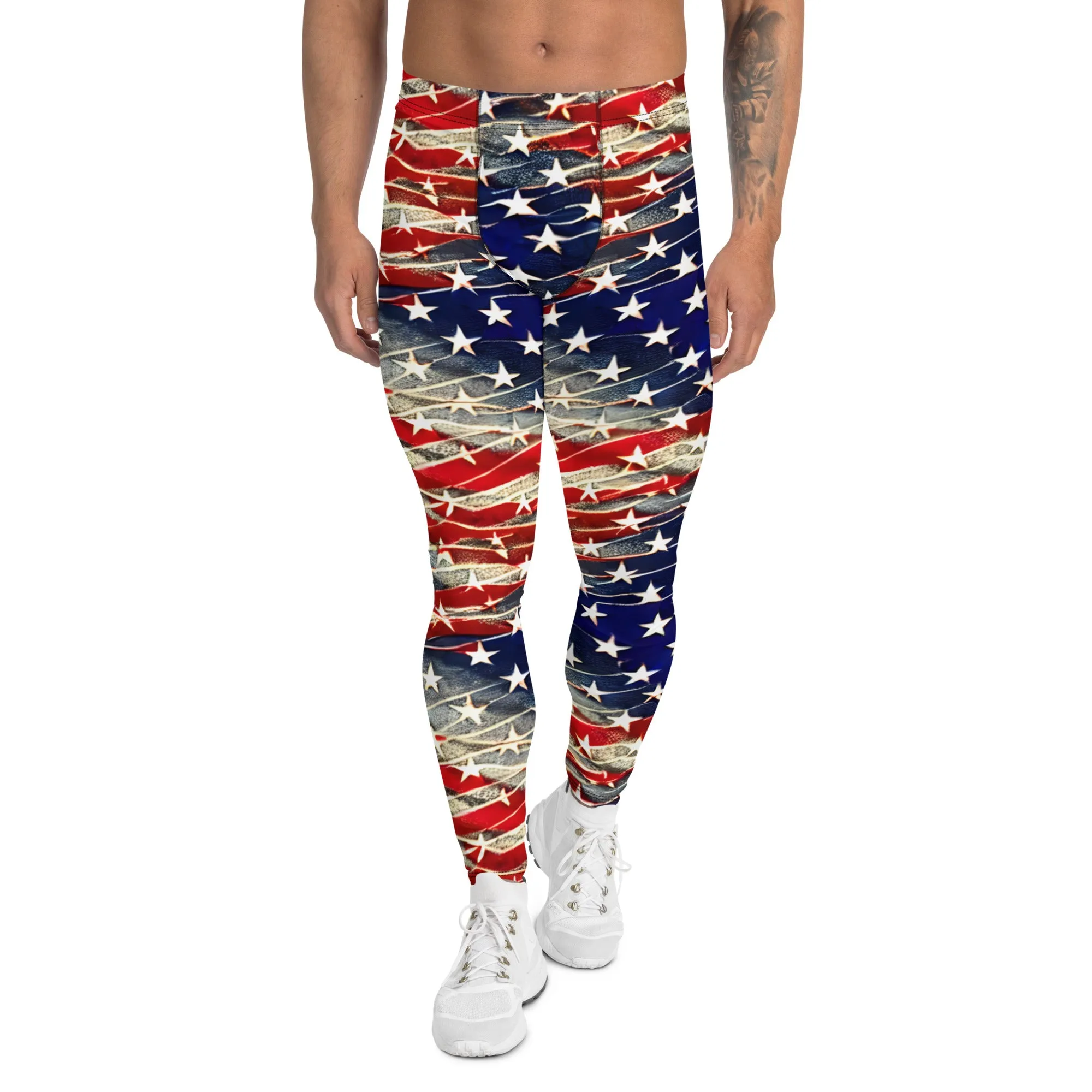 Patriotic Men's Leggings - American Flag Print, Athletic Fit, 4th of July, Durable - Perfect for Workouts & Casual Wear