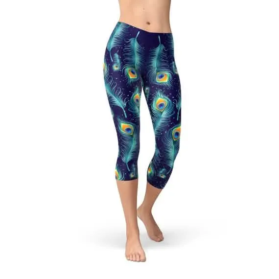 Peacock Plumage Graphic Capri Leggings