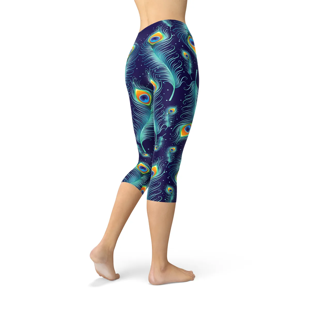 Peacock Plumage Graphic Capri Leggings