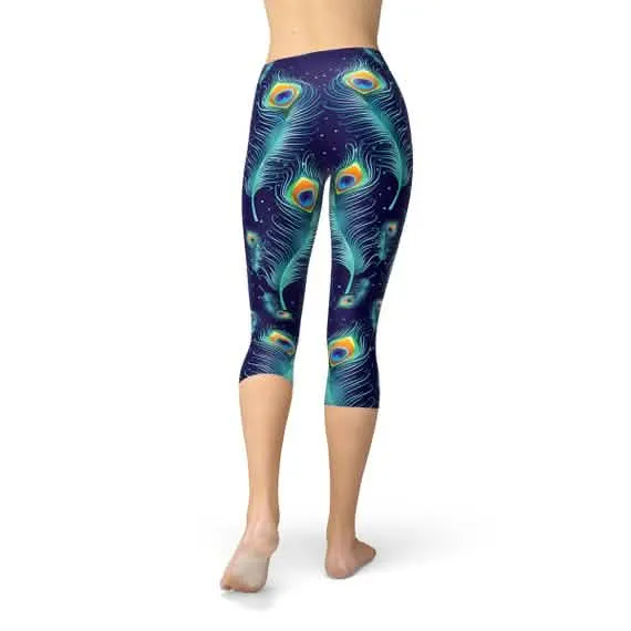 Peacock Plumage Graphic Capri Leggings