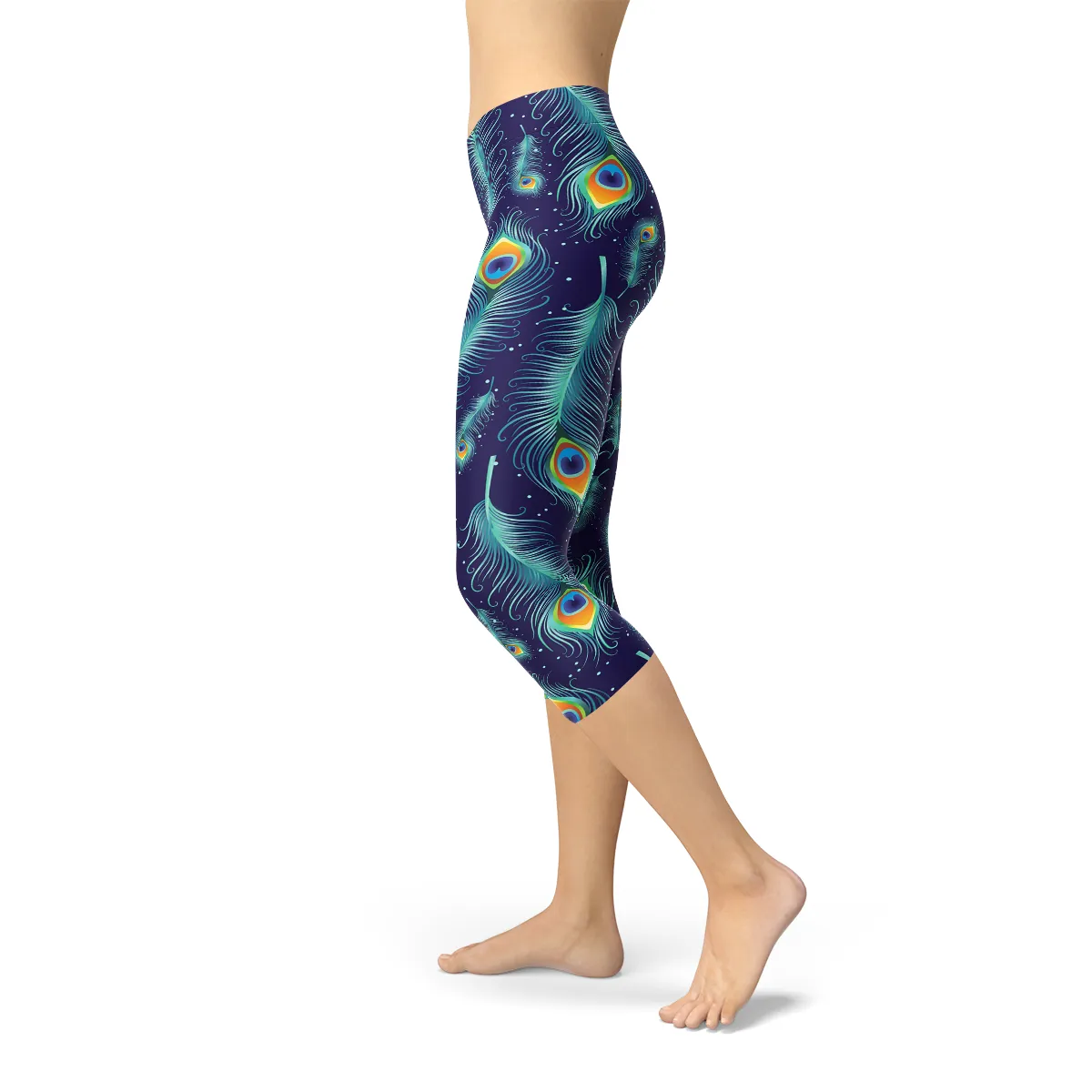 Peacock Plumage Graphic Capri Leggings