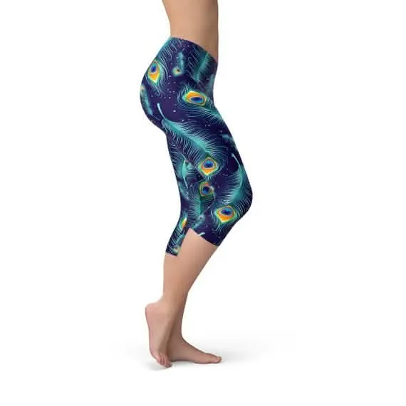 Peacock Plumage Graphic Capri Leggings