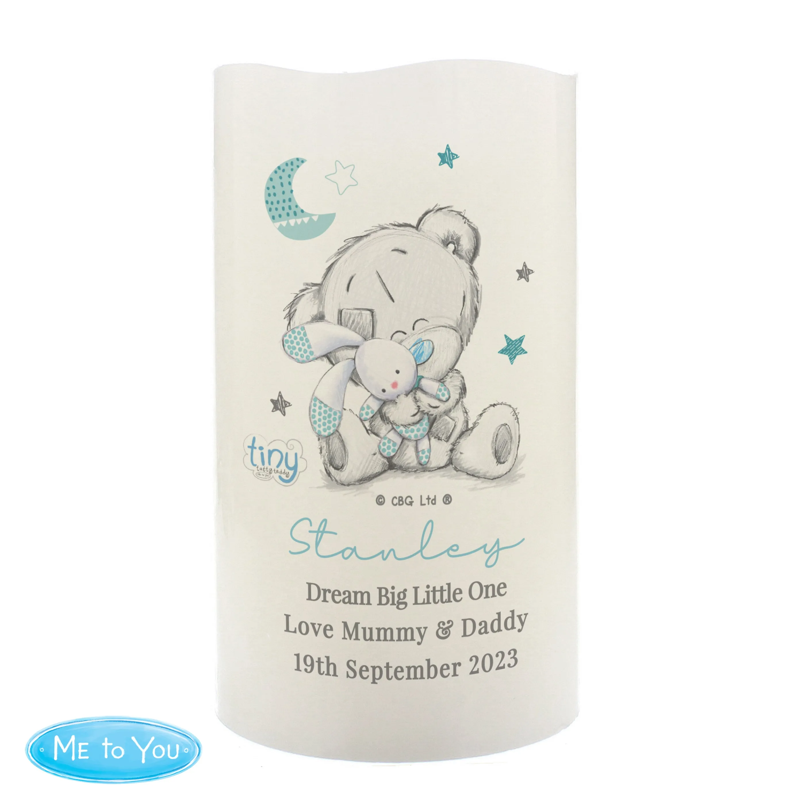 Personalised Tiny Tatty Teddy Dream Big Blue Nightlight LED Candle