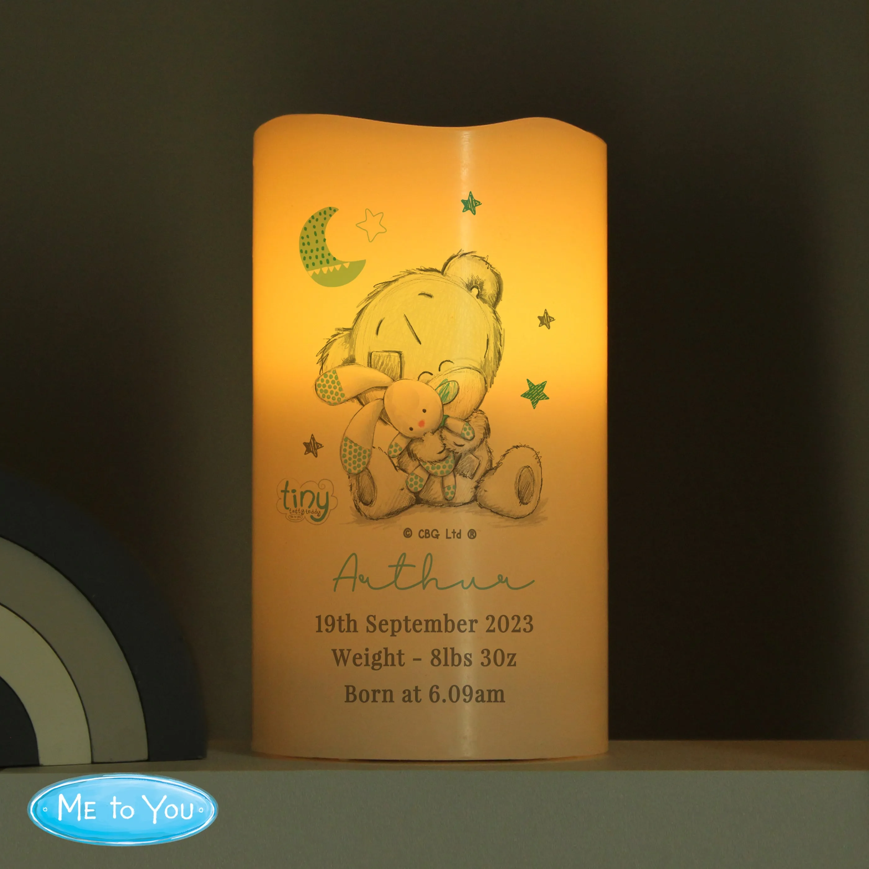 Personalised Tiny Tatty Teddy Dream Big Blue Nightlight LED Candle