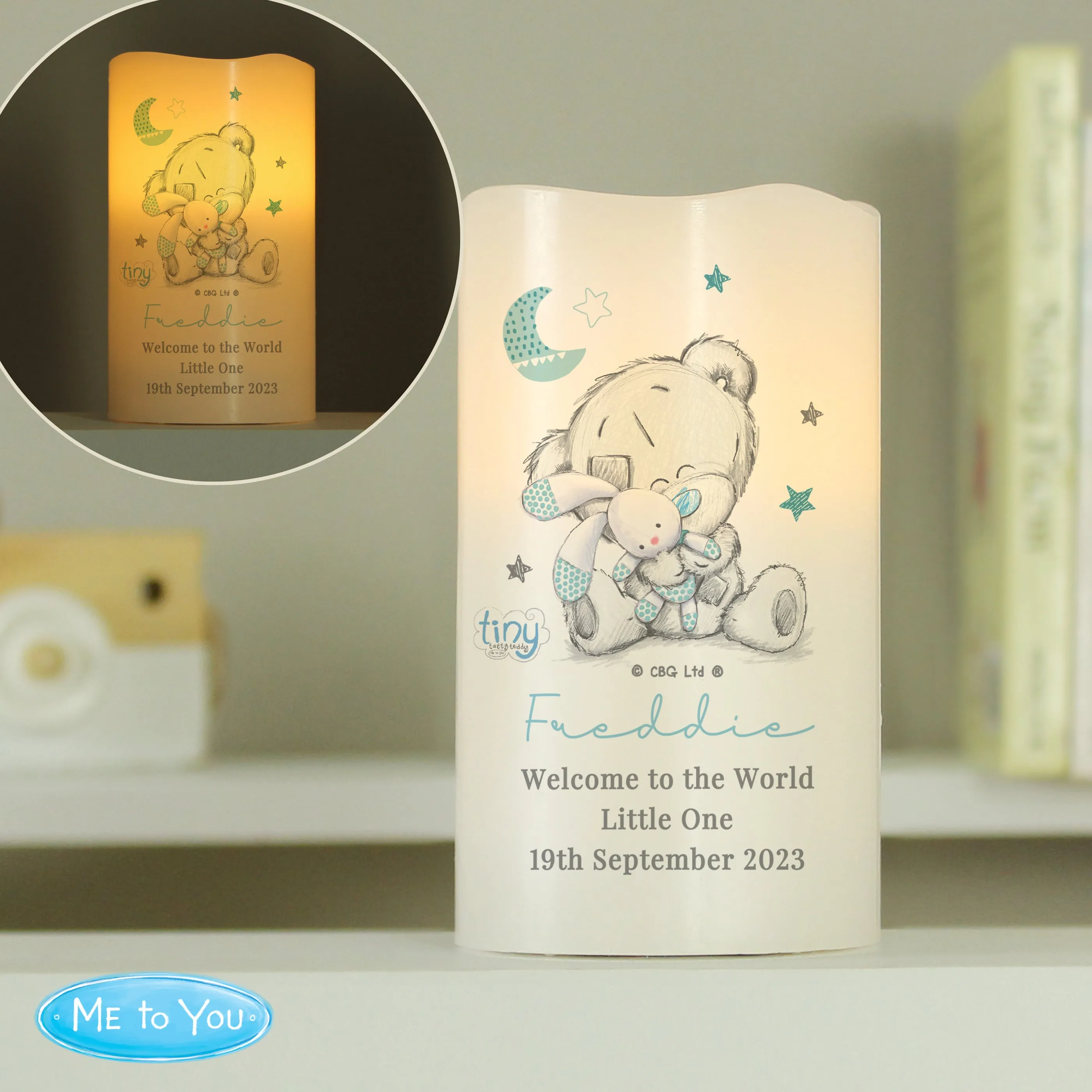 Personalised Tiny Tatty Teddy Dream Big Blue Nightlight LED Candle