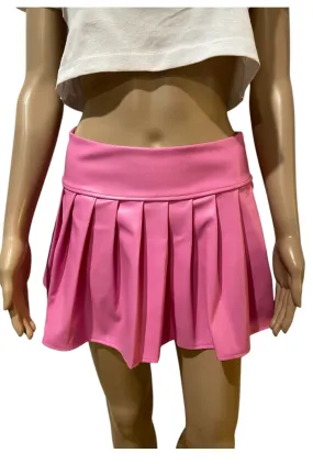 Pink PVC Pleated Mini Skirt