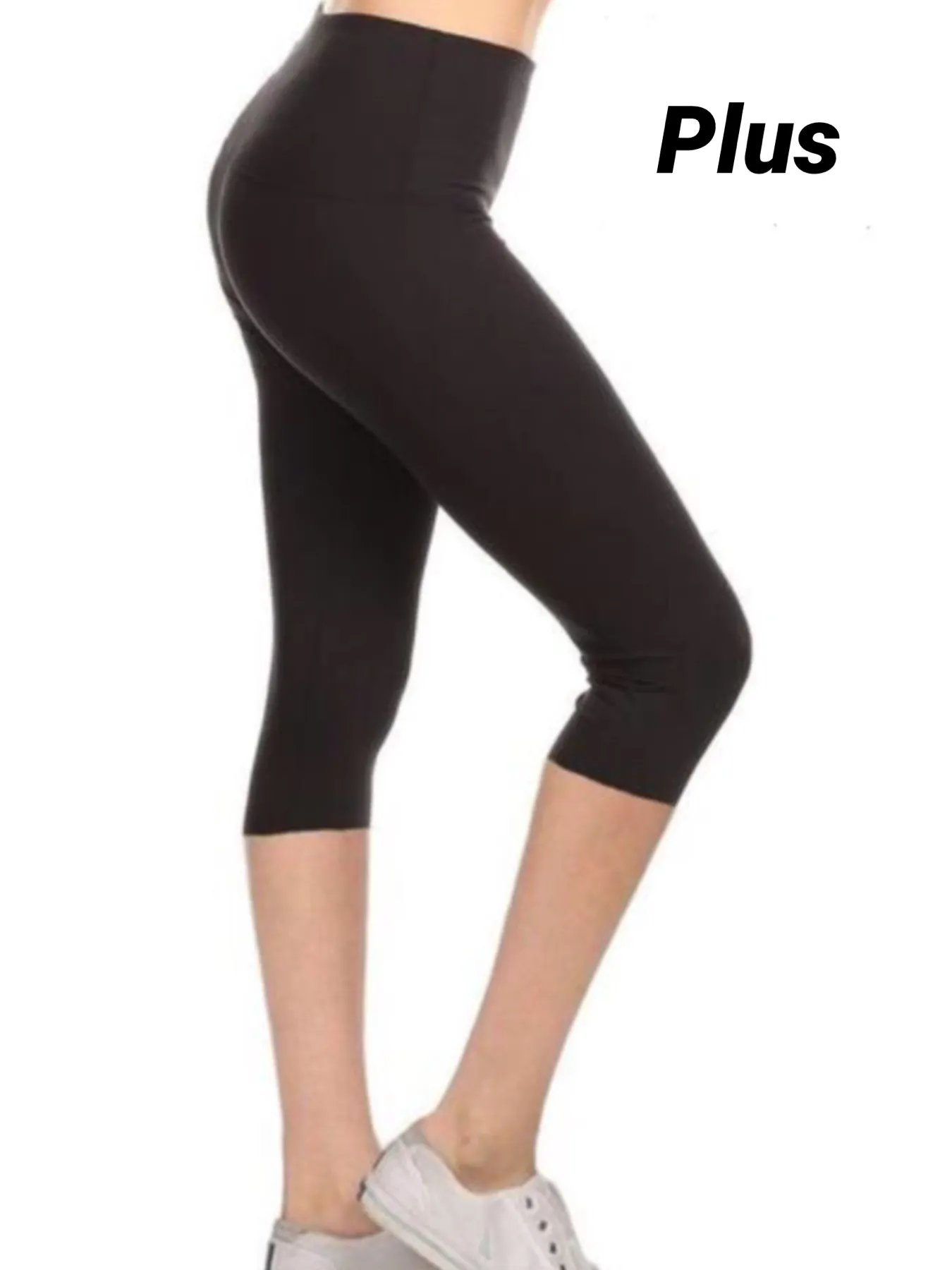 Plus Solid, high waisted cropped 5-inch wideband leggings - Black