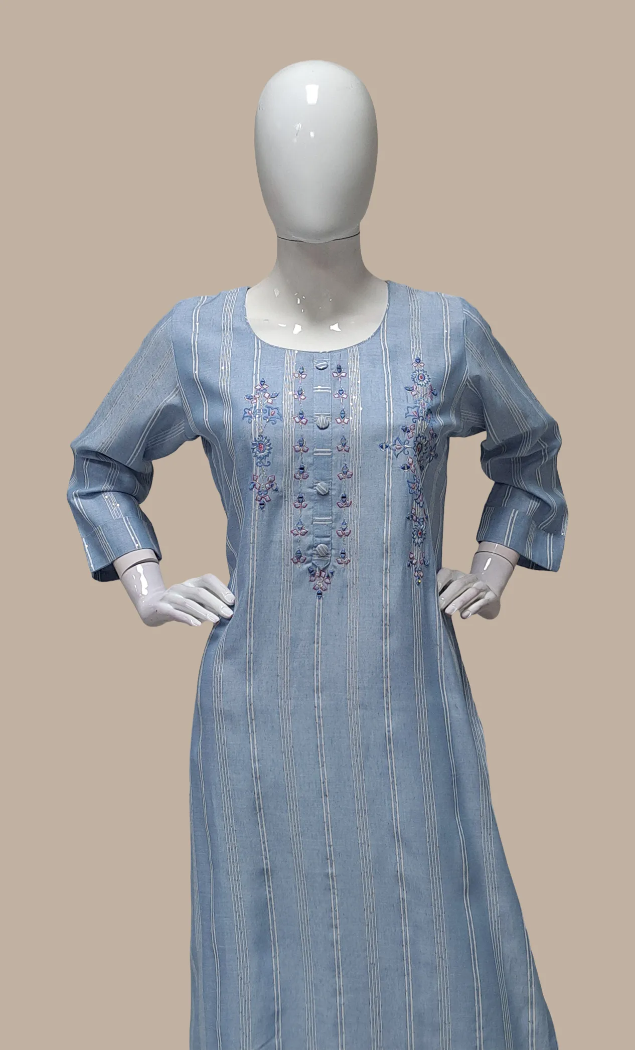 Powder Blue Embroidered Kurti Top