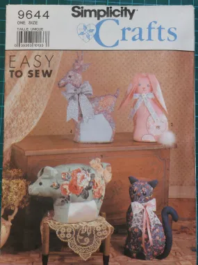 Preloved Simplicity 9644 Sewing Pattern - 4 Decorative Stuffed Animals/Doorstops