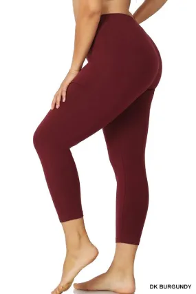 Premium Cotton Capri Leggings (Plus) - Dark Burgundy