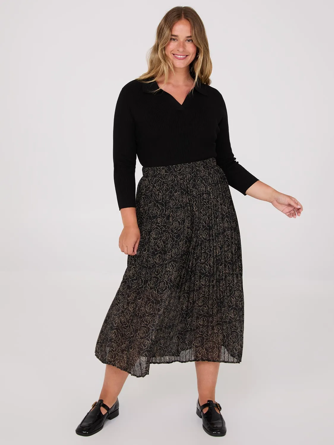 Printed Chiffon Pleated Midi Skirt