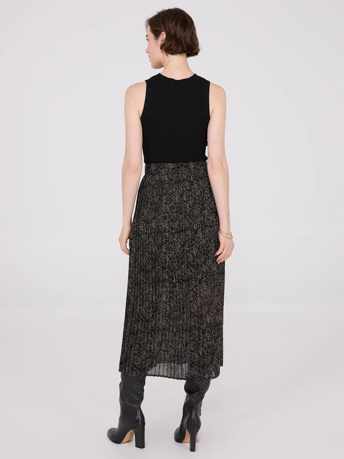 Printed Chiffon Pleated Midi Skirt