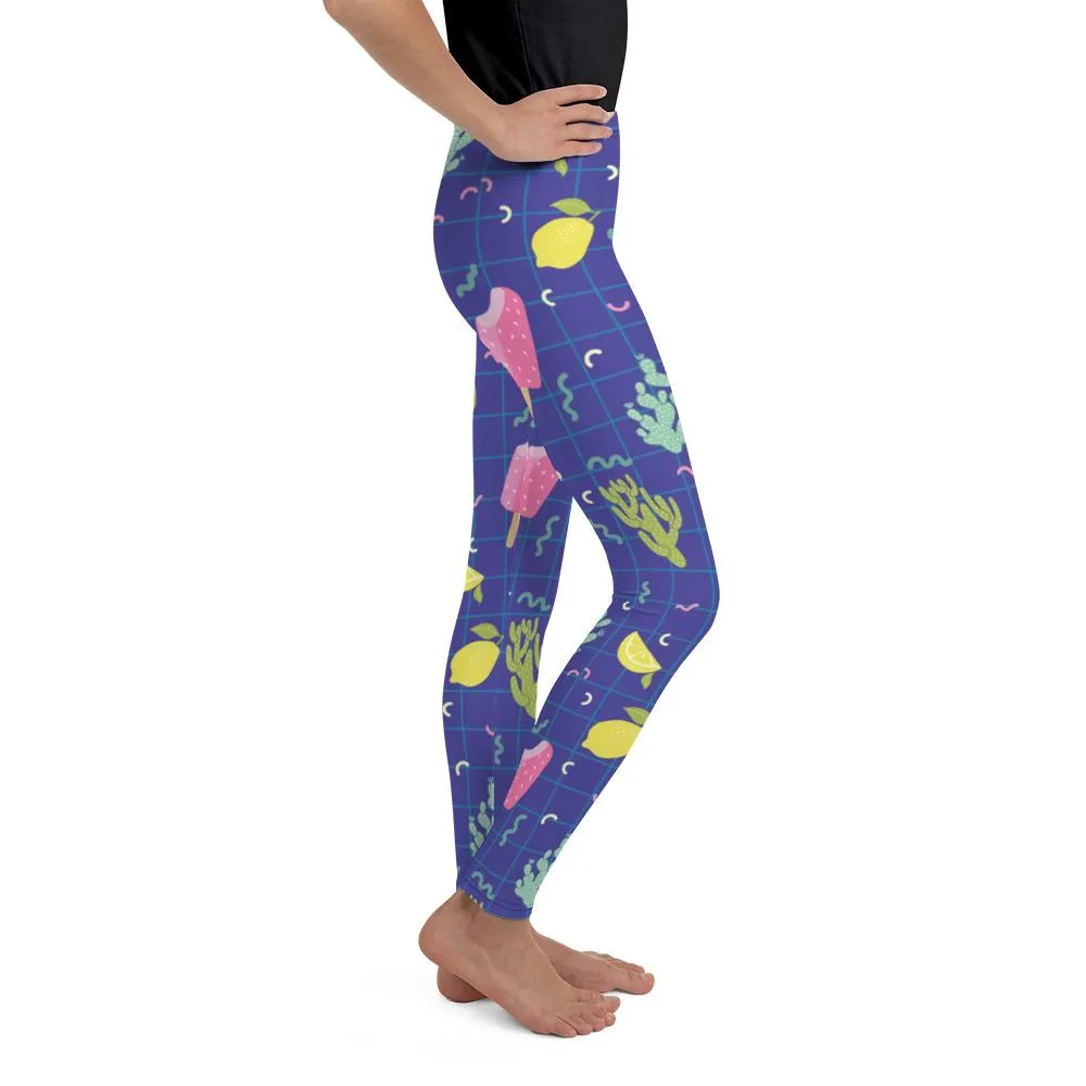 Purple Ice-cream Kid's Tights, Best Fun Lemon Cactus Summer Youth Leggings Tights Pants - Made in USA/EU