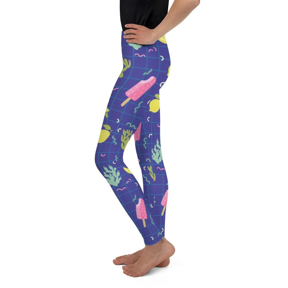 Purple Ice-cream Kid's Tights, Best Fun Lemon Cactus Summer Youth Leggings Tights Pants - Made in USA/EU