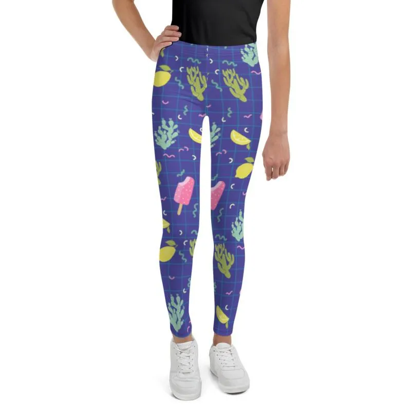 Purple Ice-cream Kid's Tights, Best Fun Lemon Cactus Summer Youth Leggings Tights Pants - Made in USA/EU