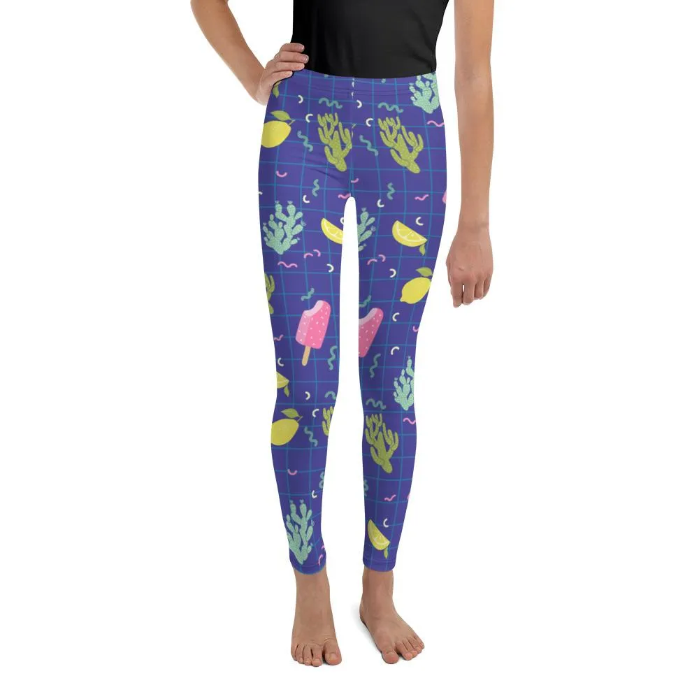 Purple Ice-cream Kid's Tights, Best Fun Lemon Cactus Summer Youth Leggings Tights Pants - Made in USA/EU