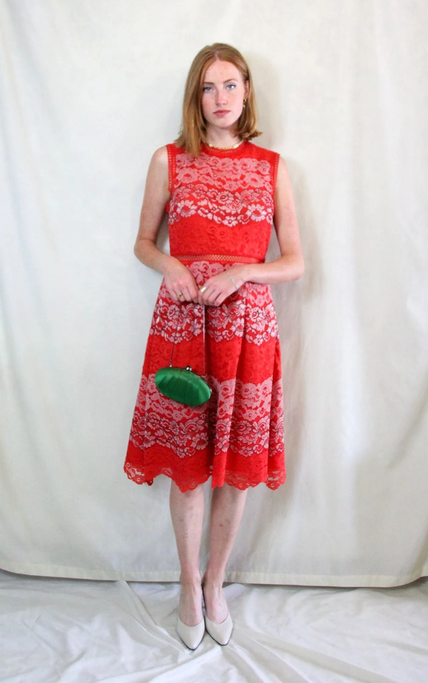 Red Lace Midi Dress