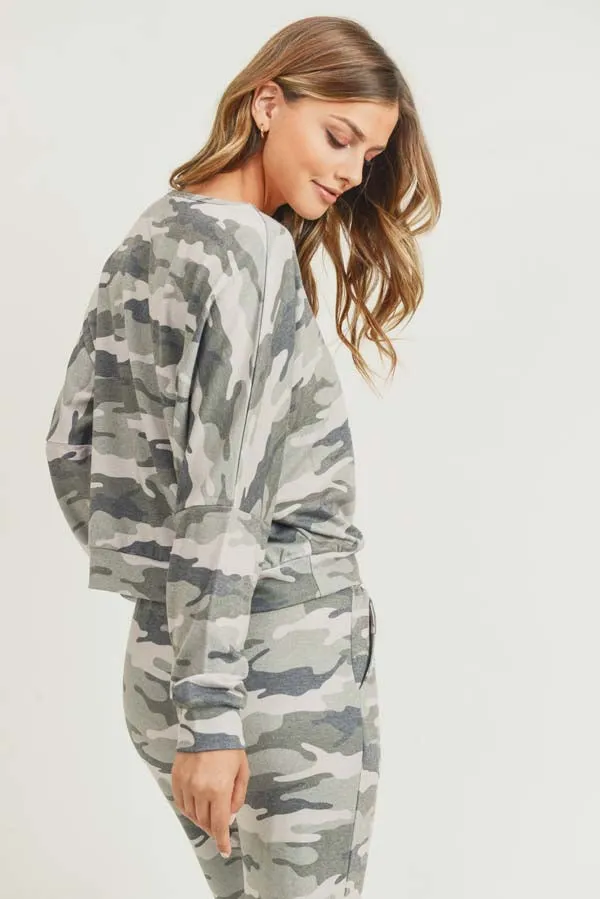 Relaxed Green Camo Print Pullover Top