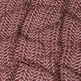 Rich Maroon Chevron Patterned Synthetic Cotton Lawn Fabric with Embroidery - 110 cm Wide - D19608