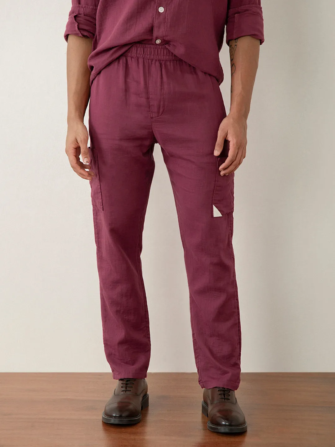 Rust Plain Cotton Loose Pant