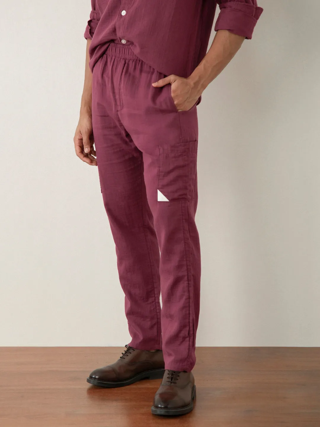 Rust Plain Cotton Loose Pant