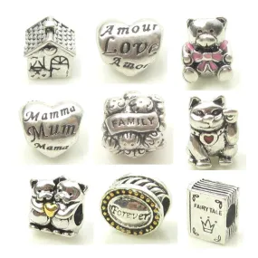 Silver Charms Genuine Official Brand Beads Mixed MOM Love Heart Beads Pink Bear Lucky Cat Book Design