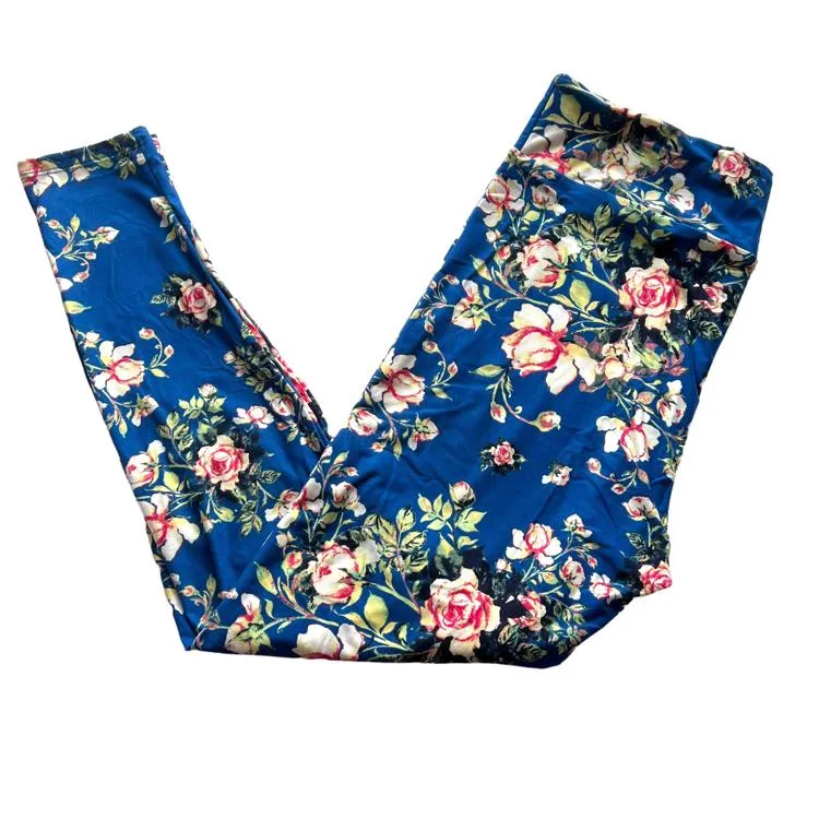 Single Print - Leggings: Blue Orange Floral