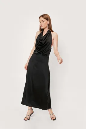 Slinky Cowl Neck Backless Maxi Dress