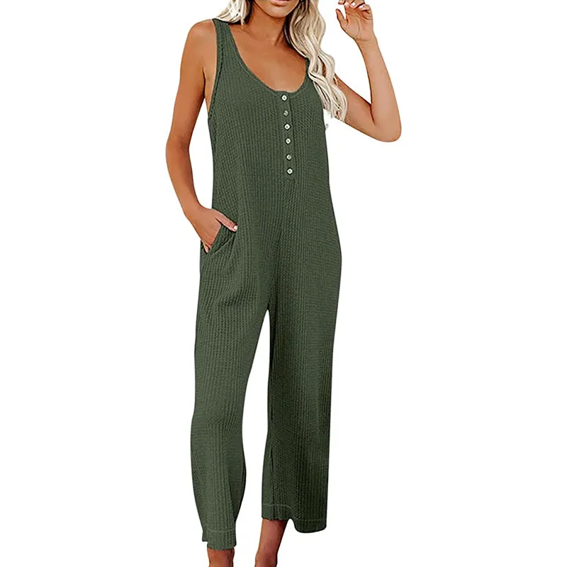 Solid color button jumpsuit backpacking pants