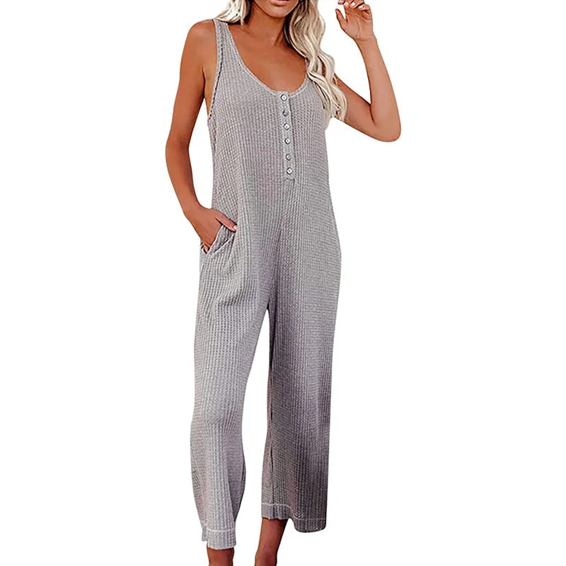 Solid color button jumpsuit backpacking pants