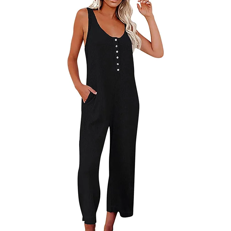 Solid color button jumpsuit backpacking pants