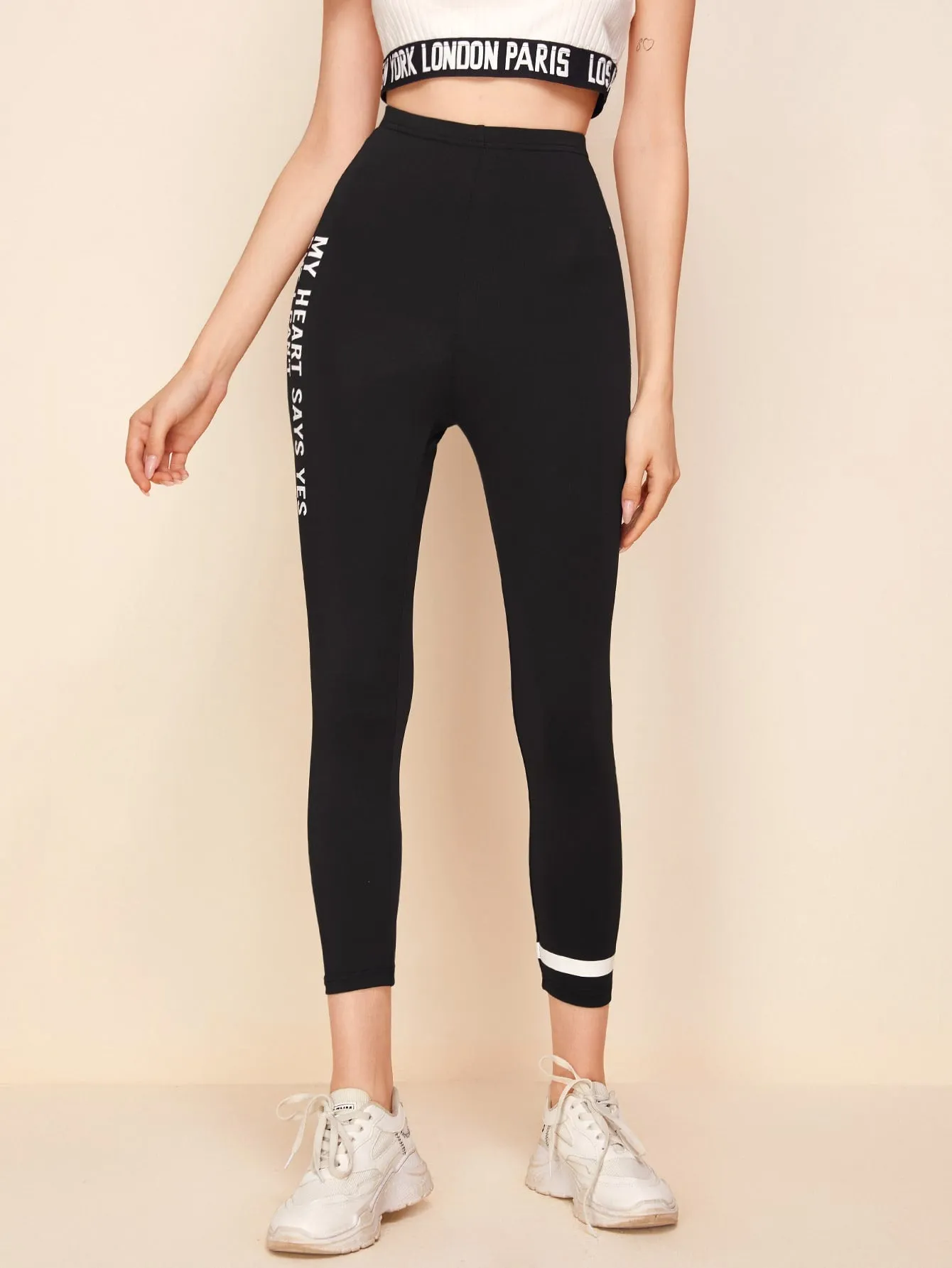 Sporty Slogan Capris Women Leggings