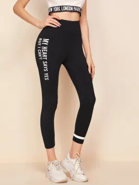 Sporty Slogan Capris Women Leggings