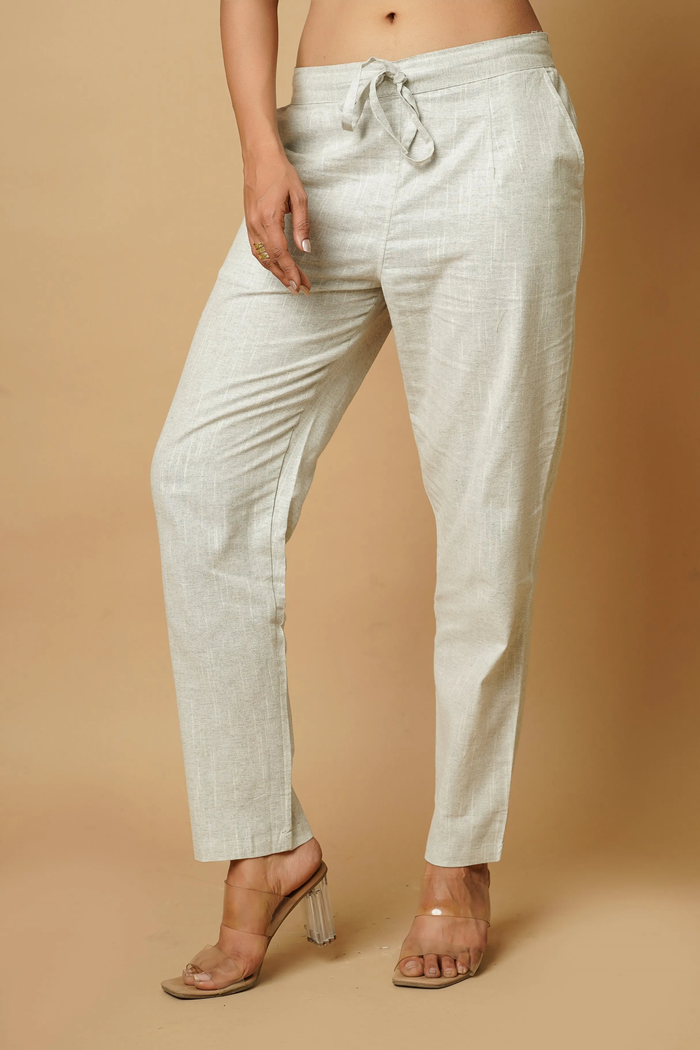 Steel Grey Cotton Women's Trousers