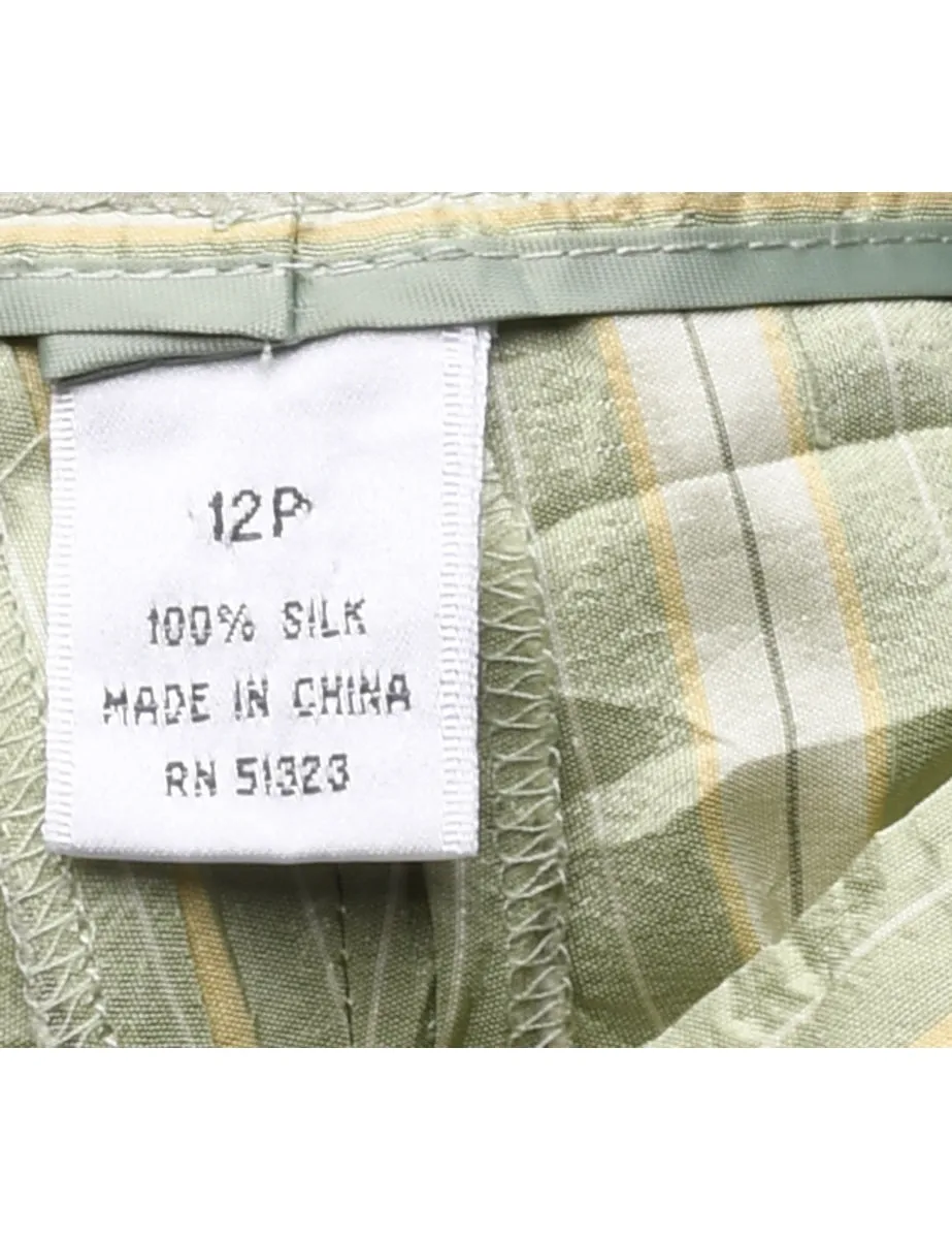 Striped Light Green, White & Yellow 100% Silk Trousers - W32 L26