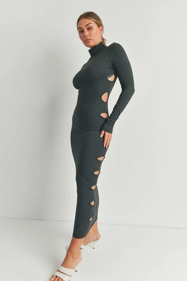 TastyHottie - Cutout Detail Turtleneck Long Sleeve Maxi Dress