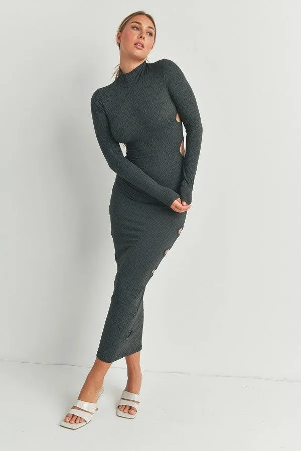 TastyHottie - Cutout Detail Turtleneck Long Sleeve Maxi Dress