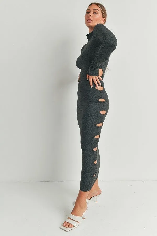 TastyHottie - Cutout Detail Turtleneck Long Sleeve Maxi Dress