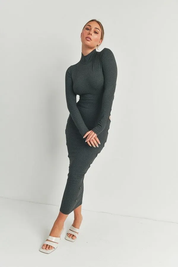 TastyHottie - Cutout Detail Turtleneck Long Sleeve Maxi Dress