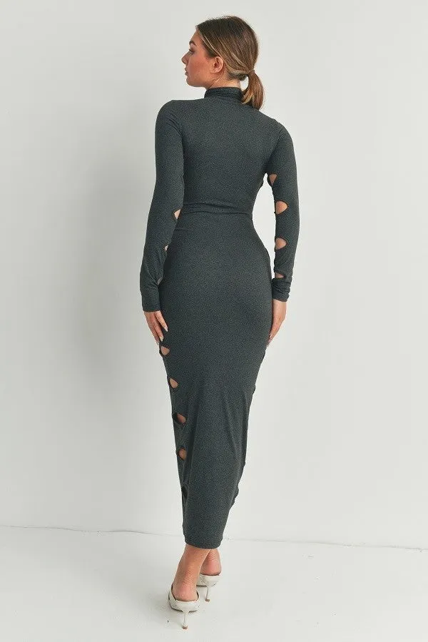 TastyHottie - Cutout Detail Turtleneck Long Sleeve Maxi Dress