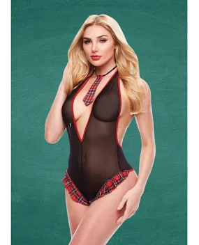 Teacher's Pet Schoolgirl See Thru Crotchless Teddy w/Tie Black/Red