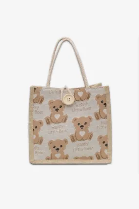 Teddy Bear Printed Tote Bag (Beige) - S22 - WHB0033