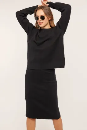 The Huntley Soft Drop Shoulder Sweater in Black