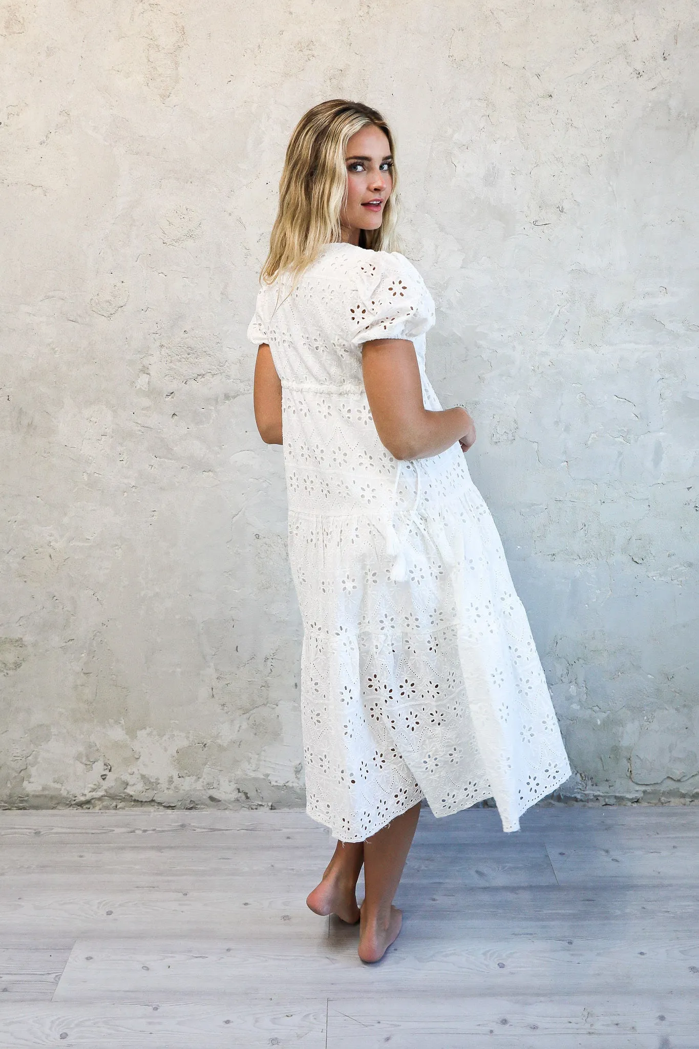 The Randa Maxi Dress in White Eyelet-Sale