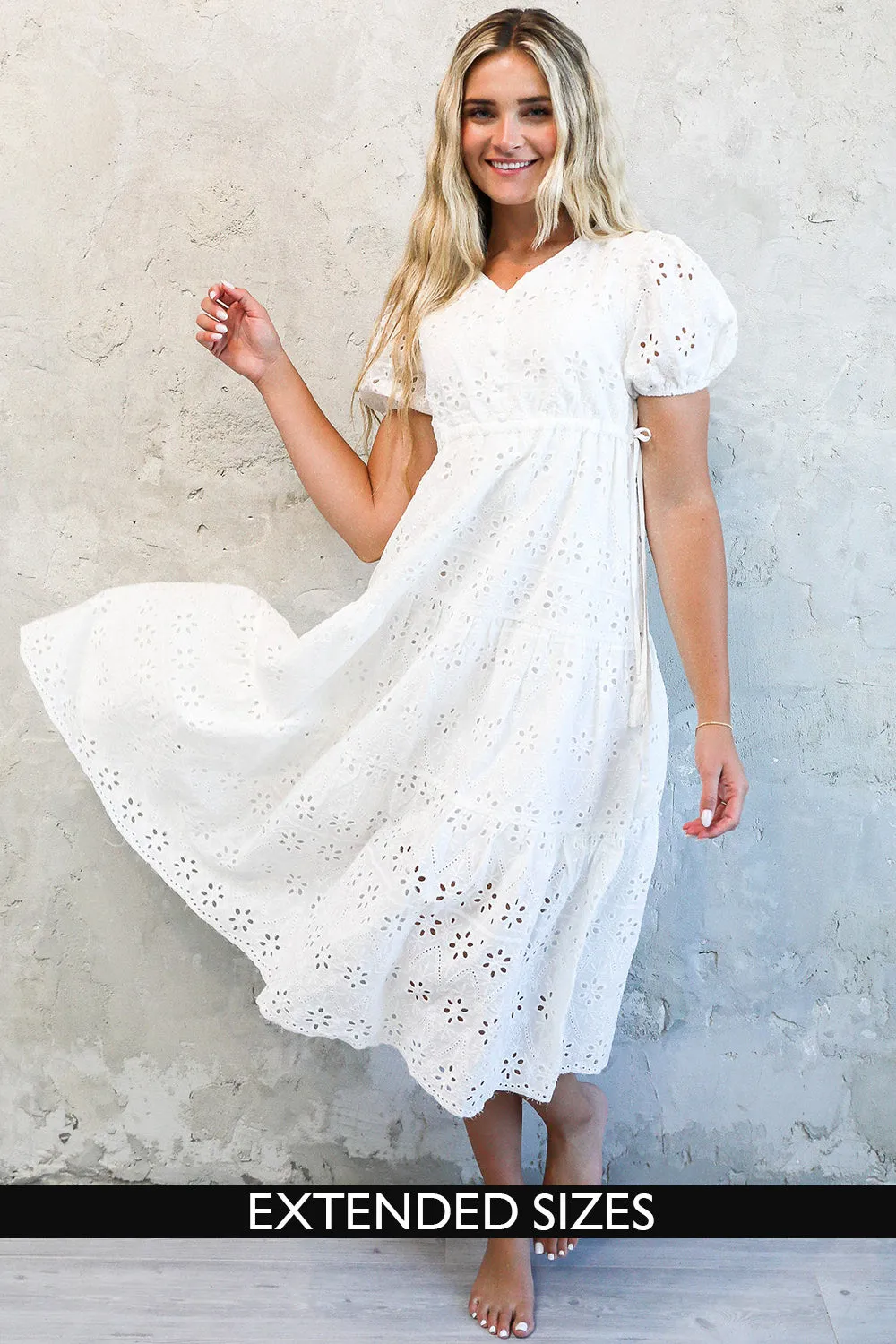 The Randa Maxi Dress in White Eyelet-Sale