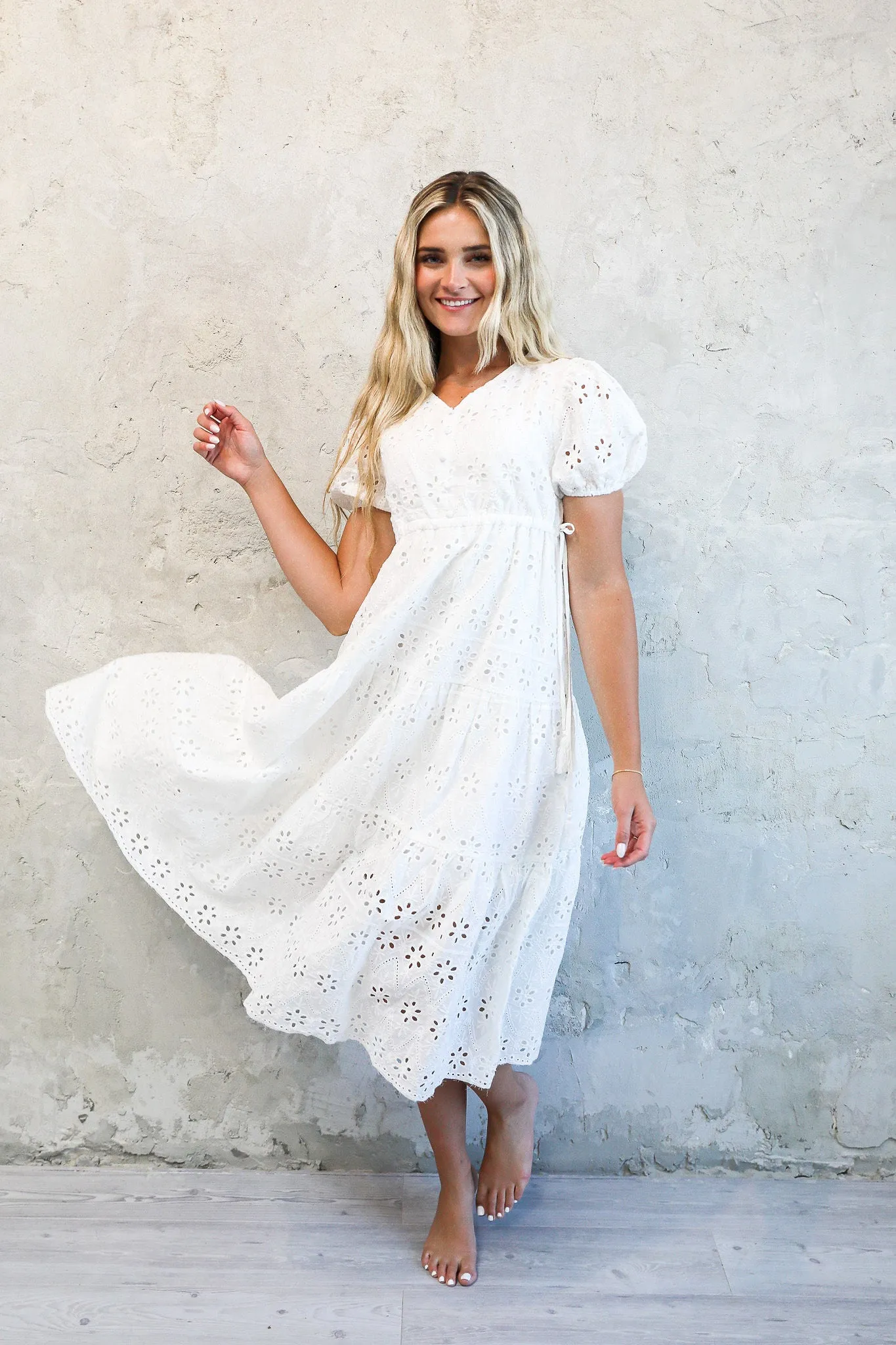 The Randa Maxi Dress in White Eyelet-Sale