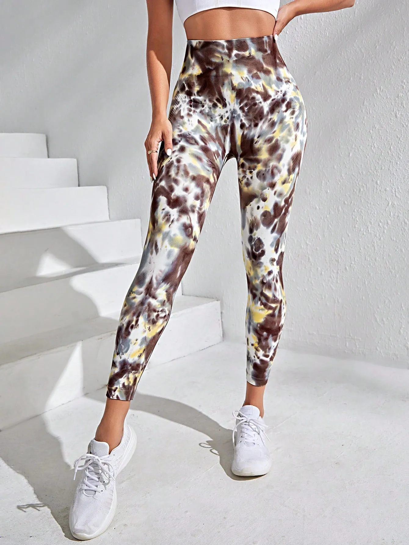 Tie Dye Wideband High Waist Top-stitching Sports Leggings