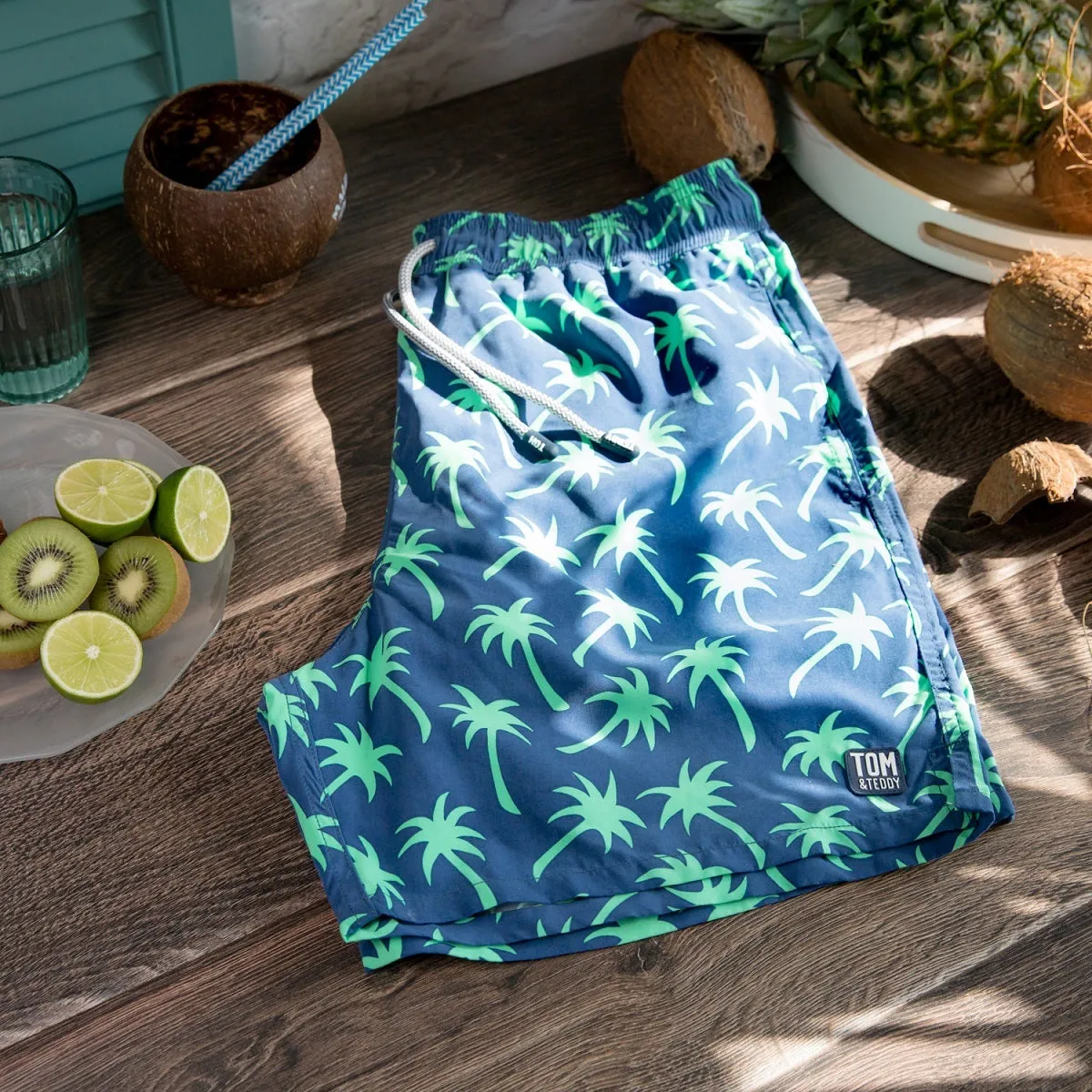 Tom & Teddy Boys Palms Swim Shorts PALNS-J - Navy/ Spring Green